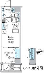 PrimeBliss東中野駅前 1DKの間取図画像