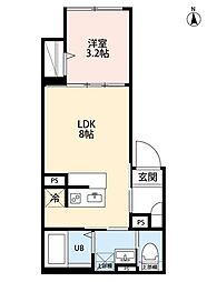 ヴィラソーレ新所沢(ヴィラソーレシントコロザワ) 1LDKの間取図画像