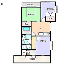ベルビー西都賀 3DKの間取図画像