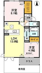 阪急箕面線 牧落駅 徒歩22分の賃貸アパート 1階2LDKの間取り