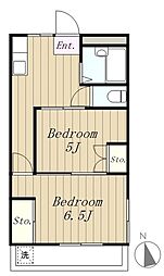 コンフォートイナギ 2階2DKの間取り