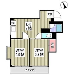 ドエル南浦和 2DKの間取図画像