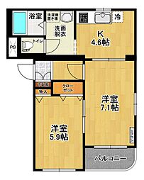 シャルム　Ａ 1階2Kの間取り