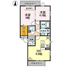 ルポンテC 2DKの間取図画像