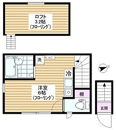 ヴェルデ桜川 2階ワンルームの間取り