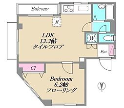 浜ビル 2階1LDKの間取り
