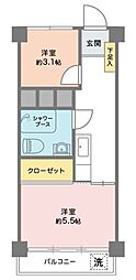 湯島武蔵野マンション 2Kの間取図画像