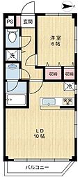 ウエストK 1LDKの間取図画像