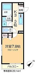 プレジール亀戸 2階1Kの間取り