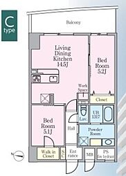 GRAND CIEL KAWAGUCHI 12階1SLDKの間取り