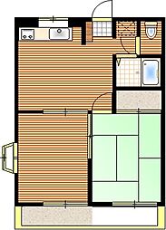 JR中央線 国分寺駅 徒歩16分の賃貸マンション 2階2DKの間取り