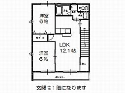 フレーズ　Ａ棟 2階2LDKの間取り