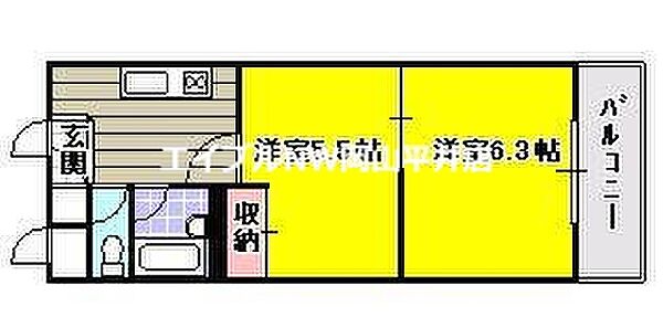 岡山県岡山市中区国富(賃貸マンション2K・3階・29.60㎡)の写真 その2