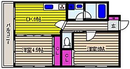 グランディコート御影塚町 2DKの間取図画像