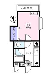 アウル・ネストB 1Kの間取図画像