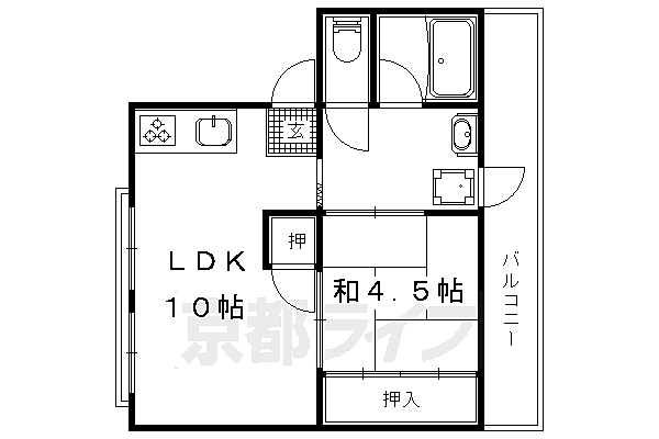 京都府京都市山科区椥辻草海道町(賃貸マンション1LDK・2階・28.00㎡)の写真 その2