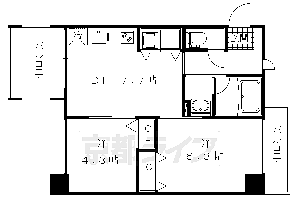 京都府京都市山科区東野中井ノ上町(賃貸マンション2LDK・4階・42.70㎡)の写真 その2