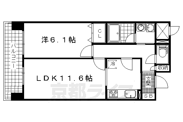 京都府京都市山科区東野中井ノ上町(賃貸マンション1LDK・6階・47.96㎡)の写真 その2