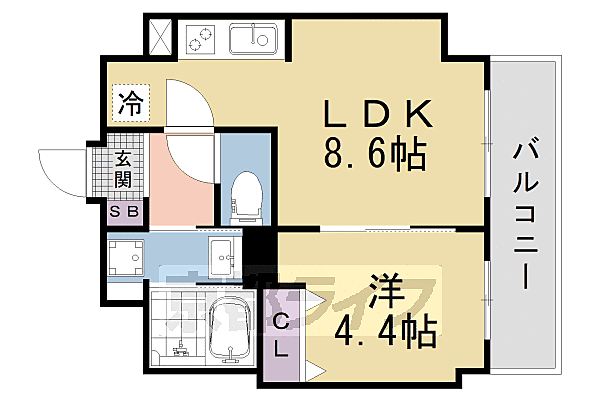 京都府京都市山科区竹鼻竹ノ街道町(賃貸マンション1LDK・6階・33.06㎡)の写真 その2