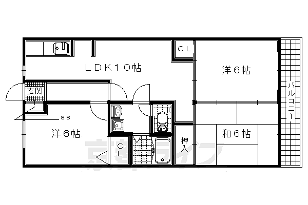 グリーンサム壱番館 1205｜京都府城陽市平川茶屋裏(賃貸マンション3LDK・2階・59.08㎡)の写真 その2