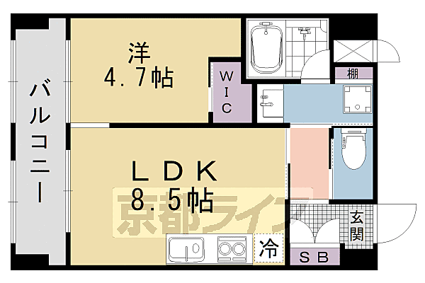 京都府京都市山科区竹鼻竹ノ街道町(賃貸マンション1LDK・2階・33.10㎡)の写真 その2