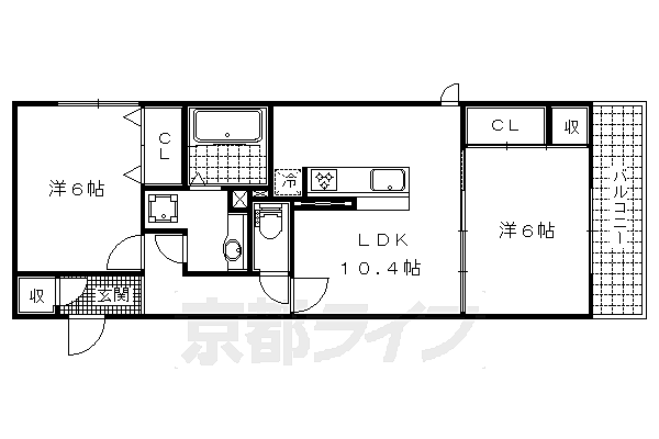 京都府京都市山科区西野山欠ノ上町(賃貸アパート2LDK・1階・56.48㎡)の写真 その2