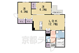 宇治離宮 1階2LDKの間取り