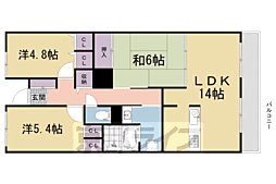 グラン・コート北宇治 4階3LDKの間取り
