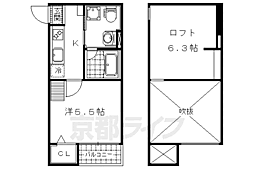 京都地下鉄東西線 東野駅 徒歩11分の賃貸アパート 2階1Kの間取り