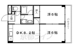京都地下鉄東西線 椥辻駅 徒歩17分の賃貸マンション 3階2LDKの間取り