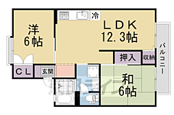 近鉄京都線 狛田駅 徒歩5分の賃貸アパート 2階2LDKの間取り