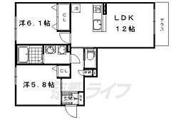 京都地下鉄東西線 椥辻駅 徒歩13分の賃貸マンション 1階2LDKの間取り