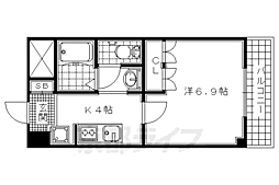 近鉄京都線 新田辺駅 徒歩10分の賃貸マンション 1階1Kの間取り