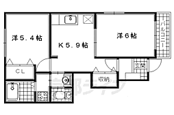 プラム里開 1階2DKの間取り