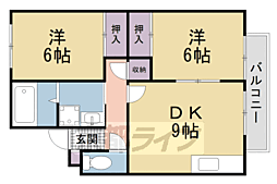 近鉄京都線 新祝園駅 徒歩3分の賃貸アパート 2階2LDKの間取り