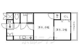 グランデール桃山 3階2DKの間取り