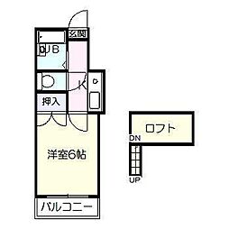 トーフク神宮西 2階1Kの間取り