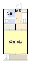 ラフォーレ恒久A棟 2階1Kの間取り