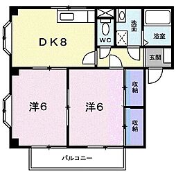 ヴィラマリン　Ａ 1階2DKの間取り