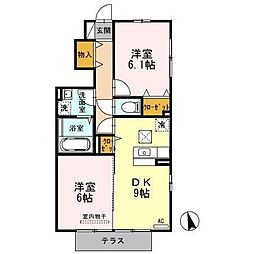 ウィットTOJIKI B103 1階2DKの間取り