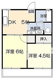 リブレ恒久A棟 2DKの間取図画像