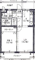 潮マンション 1LDKの間取図画像