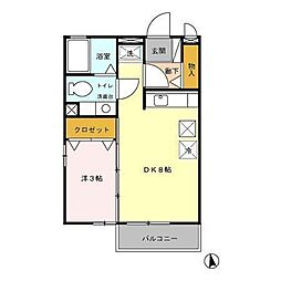 エランビタールーナカニシ1 1LDKの間取図画像
