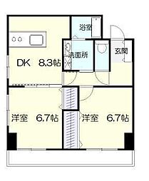 Times'2 2DKの間取図画像