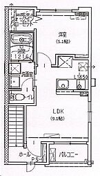 トリニティ下川東 1LDKの間取図画像