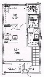 トリニティ下川東 1LDKの間取図画像
