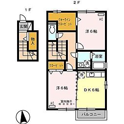 セジュール浜津2 2DKの間取図画像