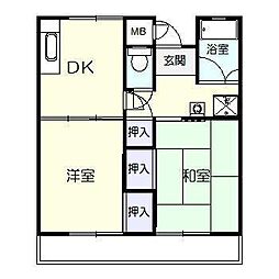 GreenHills大塚台1棟 2DKの間取図画像