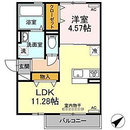 宮崎市大塚町田淵ケ原アパート 1LDKの間取図画像