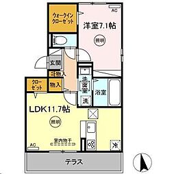 ボヌールK 1LDKの間取図画像